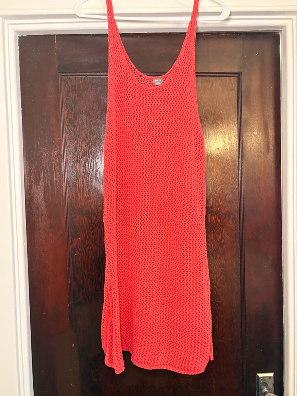 Aerie Coral Red Open-Knit Scoop Neck Coverup